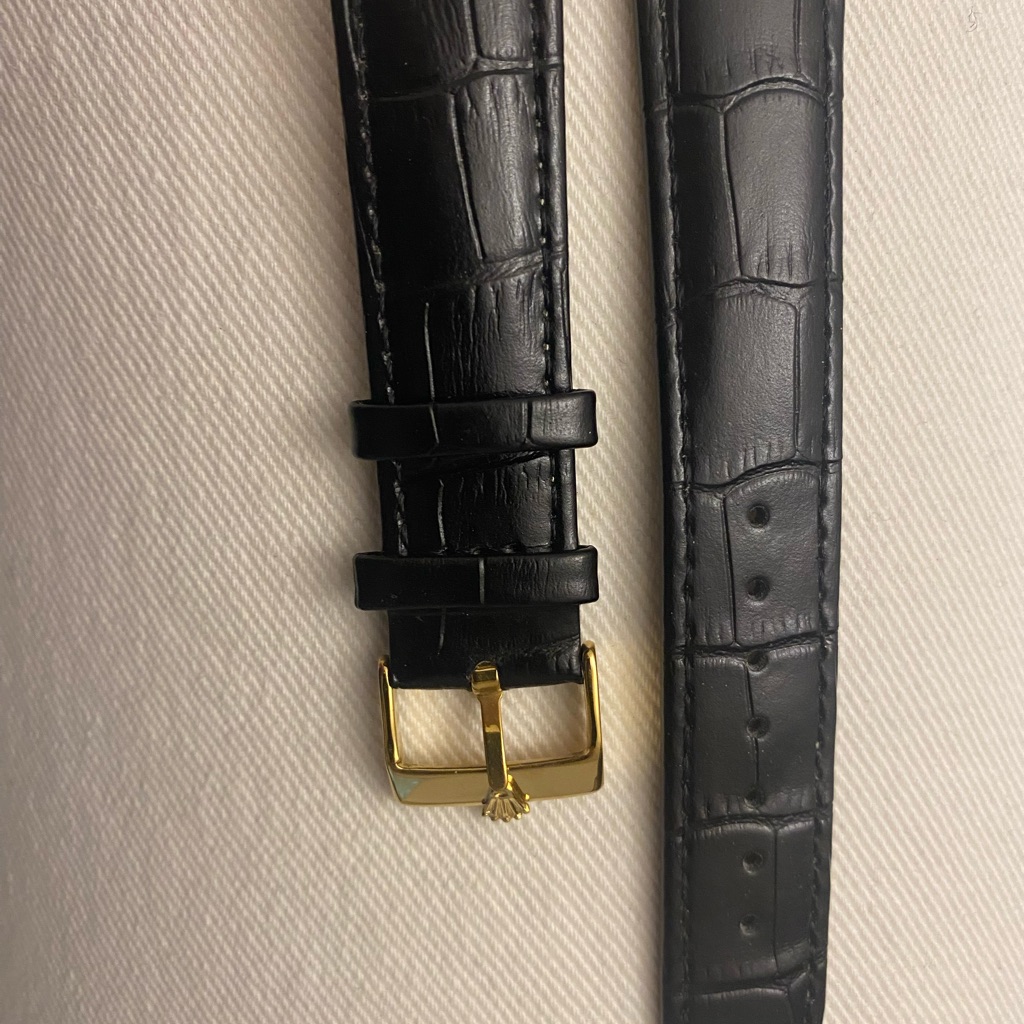 Elegant Rolex 16mm Black Leather Watch Strap With Gold Plated Buckle